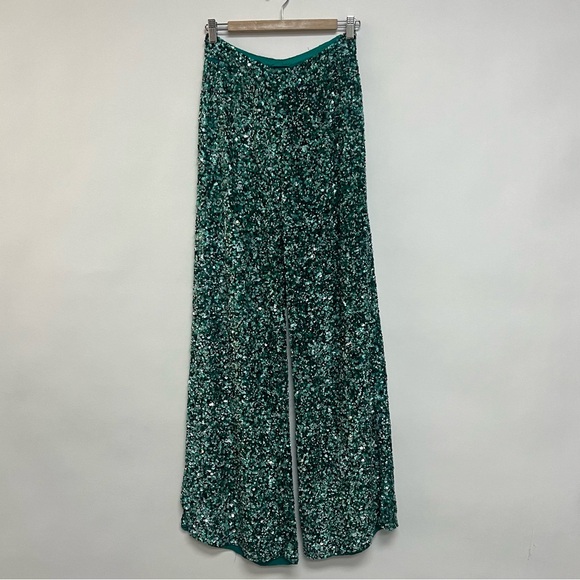 Retrofete Teal Sequin High Rise Wide Leg Pants Lyra Mermaid Size 6 $595 - Picture 2 of 13